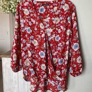 Red flowered Polyester shirt